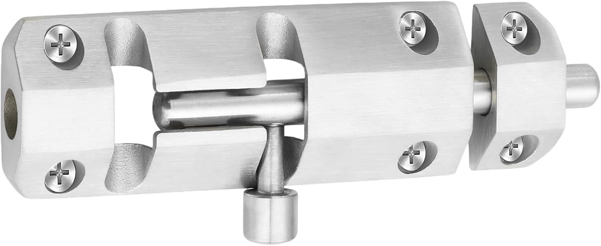 Alise Cerradura de pestillo de perno deslizante de 4 pulgadas, cepillado | Pestillo de puerta de acero inoxidable SUS304, cerradura de seguridad para puerta Interior, cobertizo, valla de madera, jaula para perros y pollos, ventana y garaje