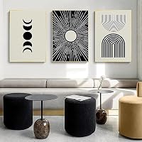 Lot de 3 posters abstraits en noir et blanc - Impression sur toile - Ligne d'art moderne Lot de 3 posters abstraits en noir et blanc - Impression sur toile - Ligne d'art moderne
