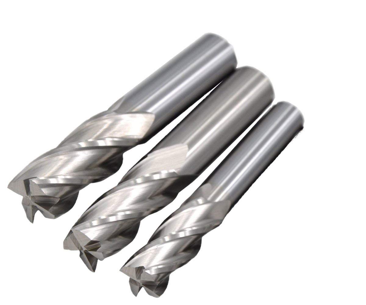 Luomorgo 4 Flute Full Grinded Sqaure Nose End Mill Cutter 3pcs (5/8 3/4 7/8 Blade Diameter)