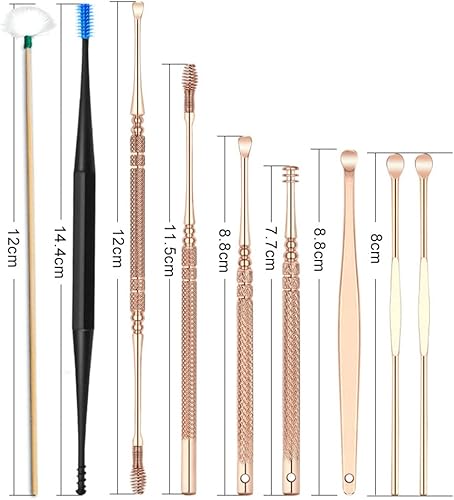 Miniatura 4 de Juego de 9 púas de acero inoxidable de oro rosa para oídos, juego de herramientas limpiadoras de cera de oído, herramienta de eliminación de cera de