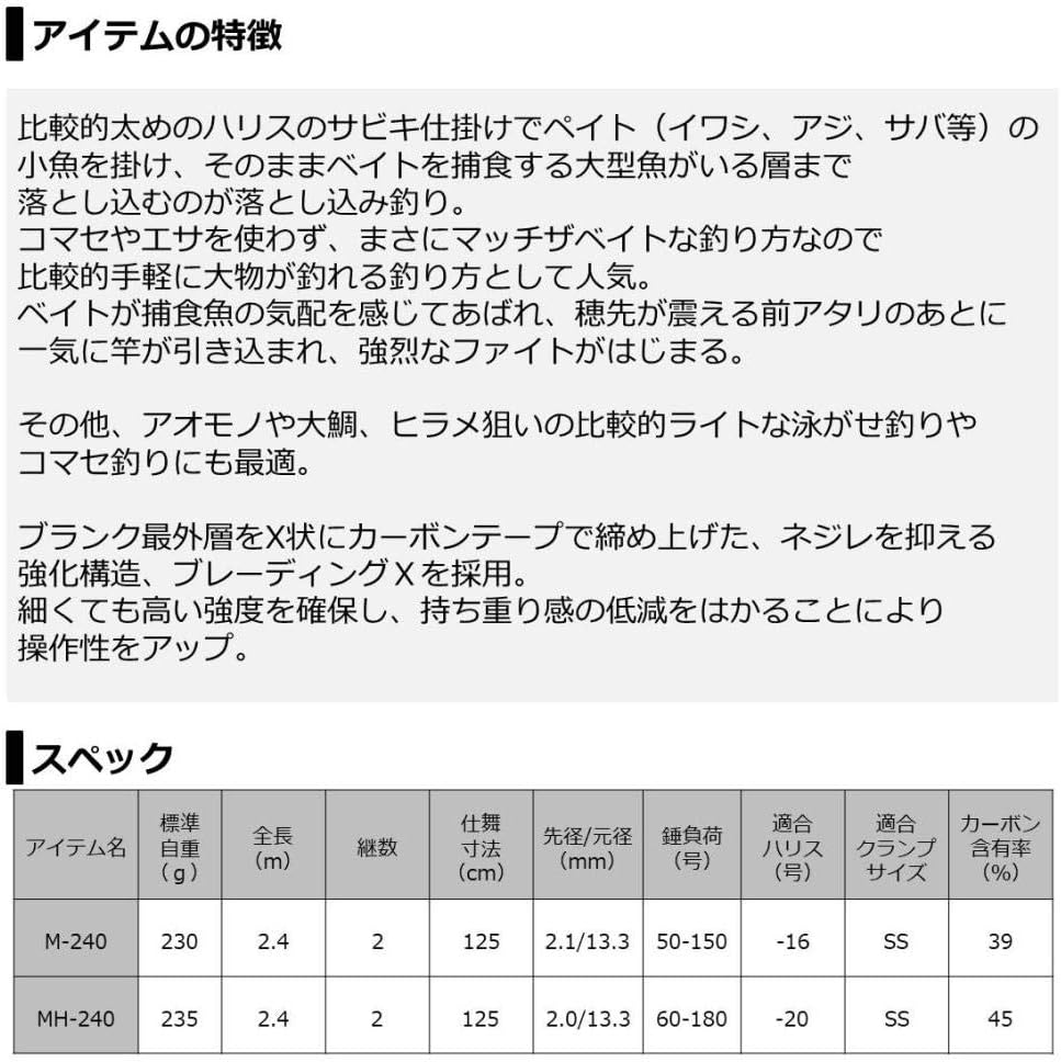 Amazon ダイワ Daiwa 船竿 落とし込みx Mh 240 釣り竿 ダイワ Daiwa 船竿