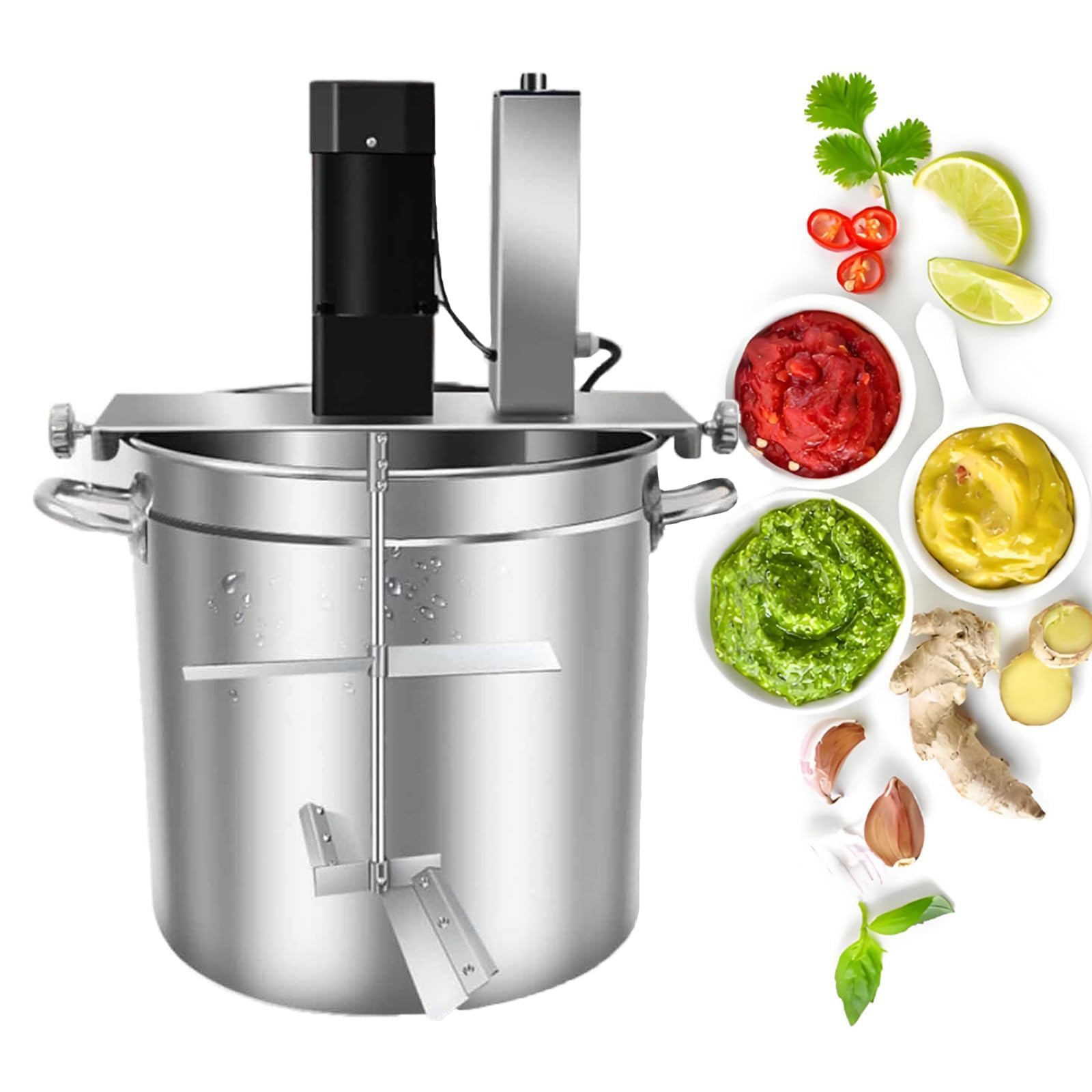 AYCDL Automatic Pot Stirrer Mixer - Electric Food Jam Maker, Stainless Steel Sauce Mixing Machine with Adjustable Speed and 4 Blades for Jam, Sauce, and Filling,25L