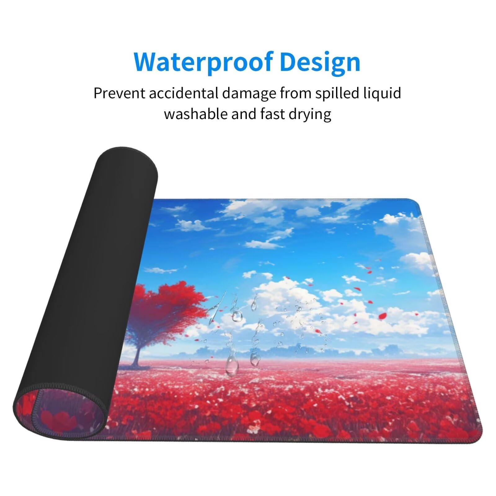 Gaming Mauspad XXL 900x600x3mm Mousepad Verlängertes Groß Mauspad Schreibtischauflage,Genähte Kanten rutschfeste Gummibasis,Verbessert Präzision Geschwindigkeit Office Roter herzförmiger Baum L-3618