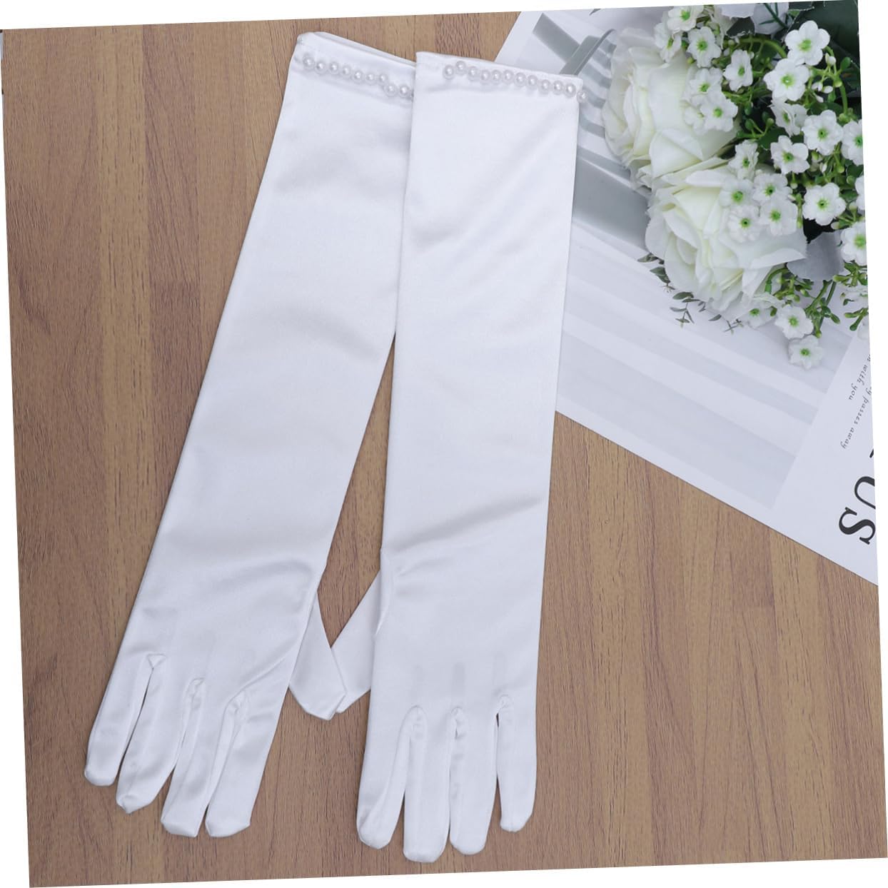 1pair Elegant Decor Satin Wedding Flower Girl Gloves White for Special Occasions Church Baptism Evening Parties and More