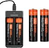 Universal Smart 2 Slots 18650 Battery Charger Set,4 Pack 3400 mah Rechargeable Button Top Batteries Battery for LED Flashlight Headlamp, Remote Controls,etc