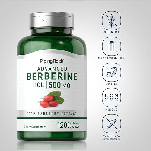 Miniatura 3 de Piping Rock Berberina HCL Suplemento | 500 mg | 120 Cápsulas | Extracto de agracejo | Sin OMG, sin gluten