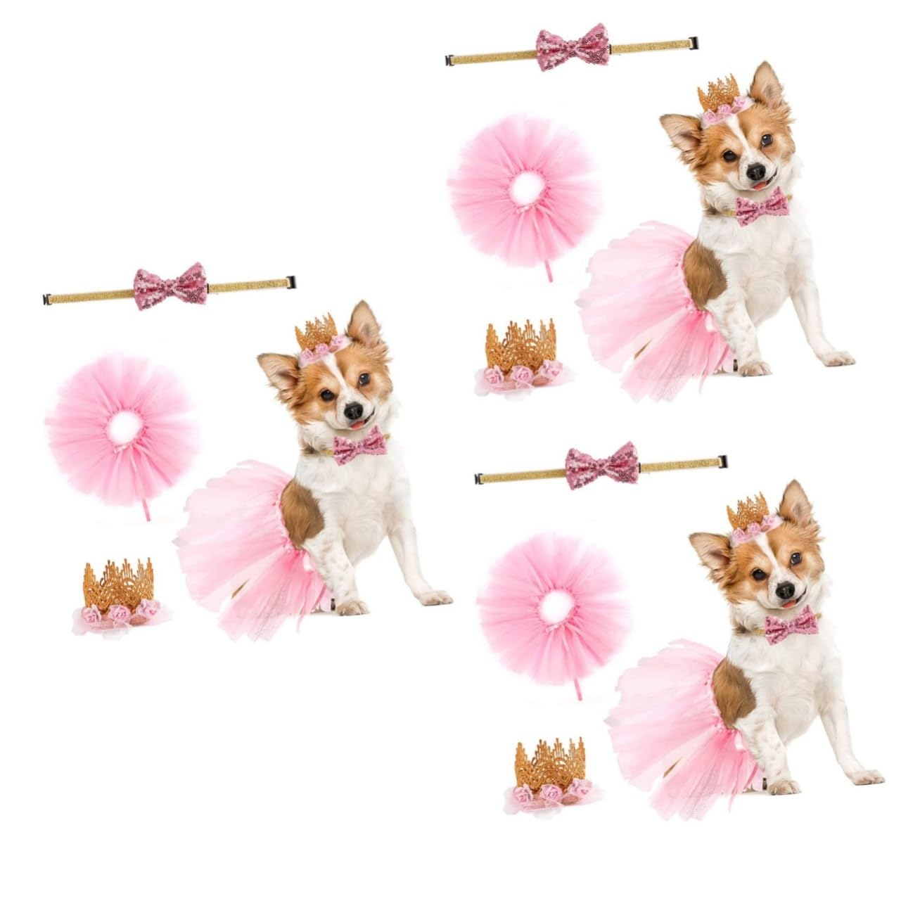 Jupe couronne pour animaux de compagnie et parure d'anniversaire 3 pièces pour photos