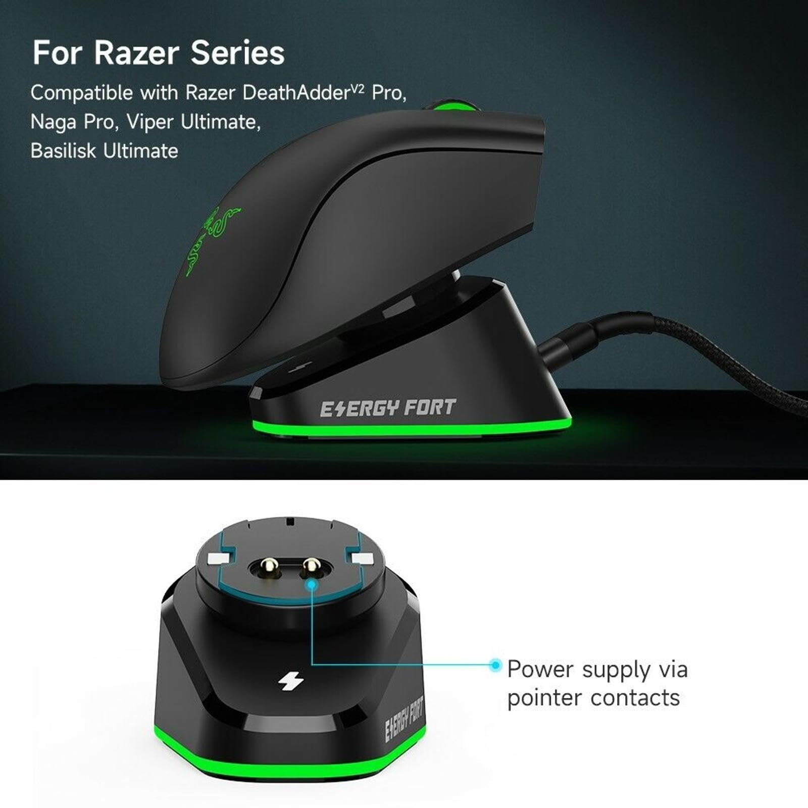 Dock di ricarica per mouse wireless con cavo di ricarica USB per caricabatterie Logitech G Pro X RGB per Razer DeathAdder V2 Pro