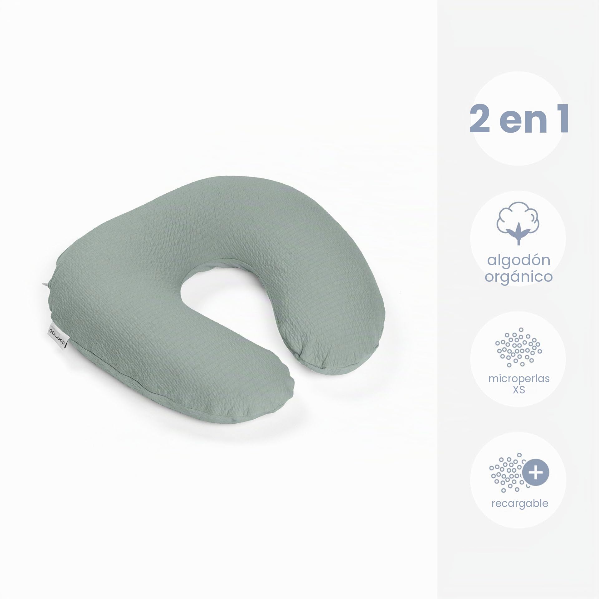 doomoo Cojín de Lactancia Softy Compacto microperlas Finas algodón orgánico desenfundable Verde Pastel 0+ - Accesorio bebé recién Nacido - Almohada de Lactancia - Cojín microperlas