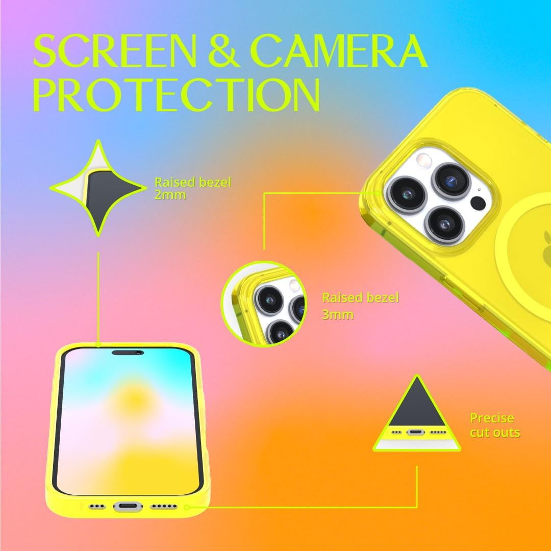 FELONY CASE for iPhone 15 Pro Max - Neon Yellow Crystal Clear Phone Case, Compatible with MagSafe - 360° Shockproof Protective Case Designed for Apple iPhone 15 Pro Max