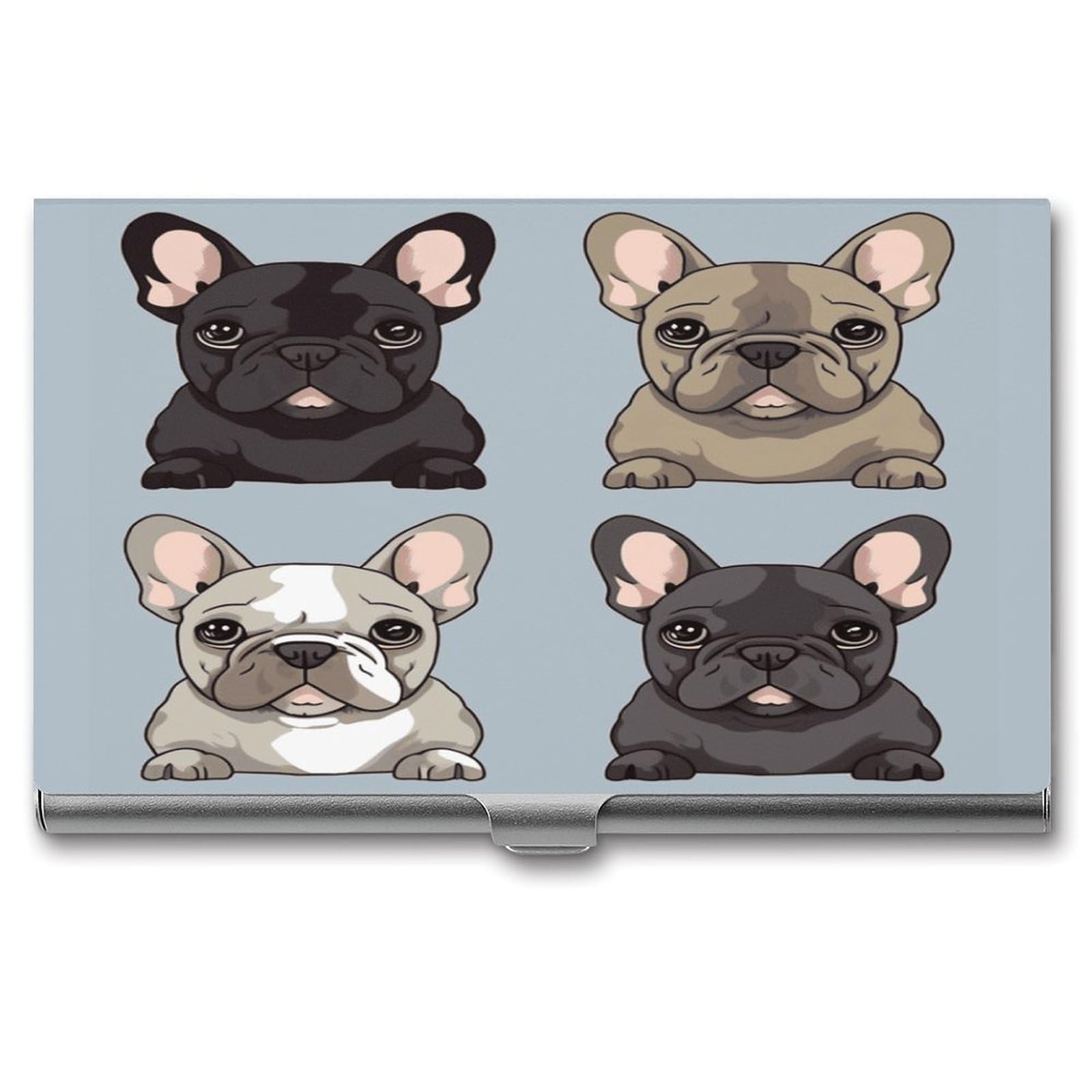 FekiLoot French Bulldog Business Card Holder for Men Women Metal Slim Organizer Business Card Carrier Wallet Name Cards Holder Retro Slim Pocket Purse Small Portable Card Case