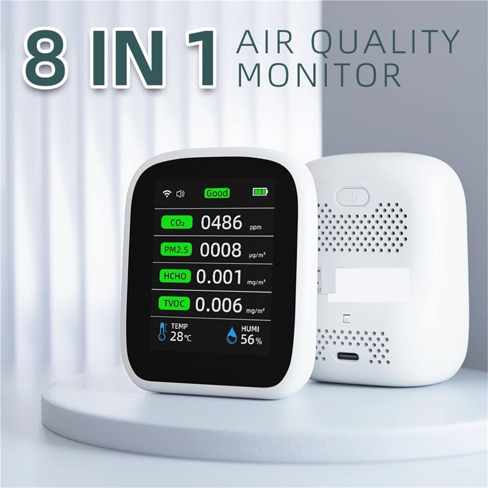 Medidores de calidad del aire, Monitor de calidad del aire 8 en 1, medidor multifunción de formaldehído y CO2.
