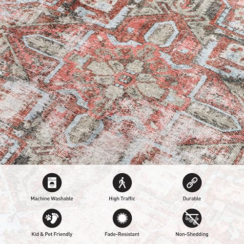 Rugshop Multi Vintage Boho Medallion Area Rug — Machine Washable, 9'x12' for Living Room, Dining Room and Bedroom