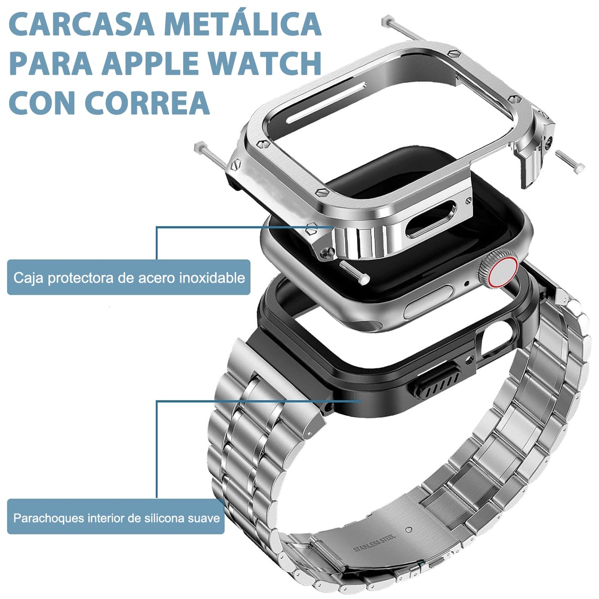 MioHHR Correas de Acero Inoxidable Compatible con Correa Apple Watch 40mm 38mm 41mm 42mm 44mm 45mm 46mm, Correa de Metal Duradera para iWatch Series 11 10 9 8 7 6 5 4 3 2 1 SE