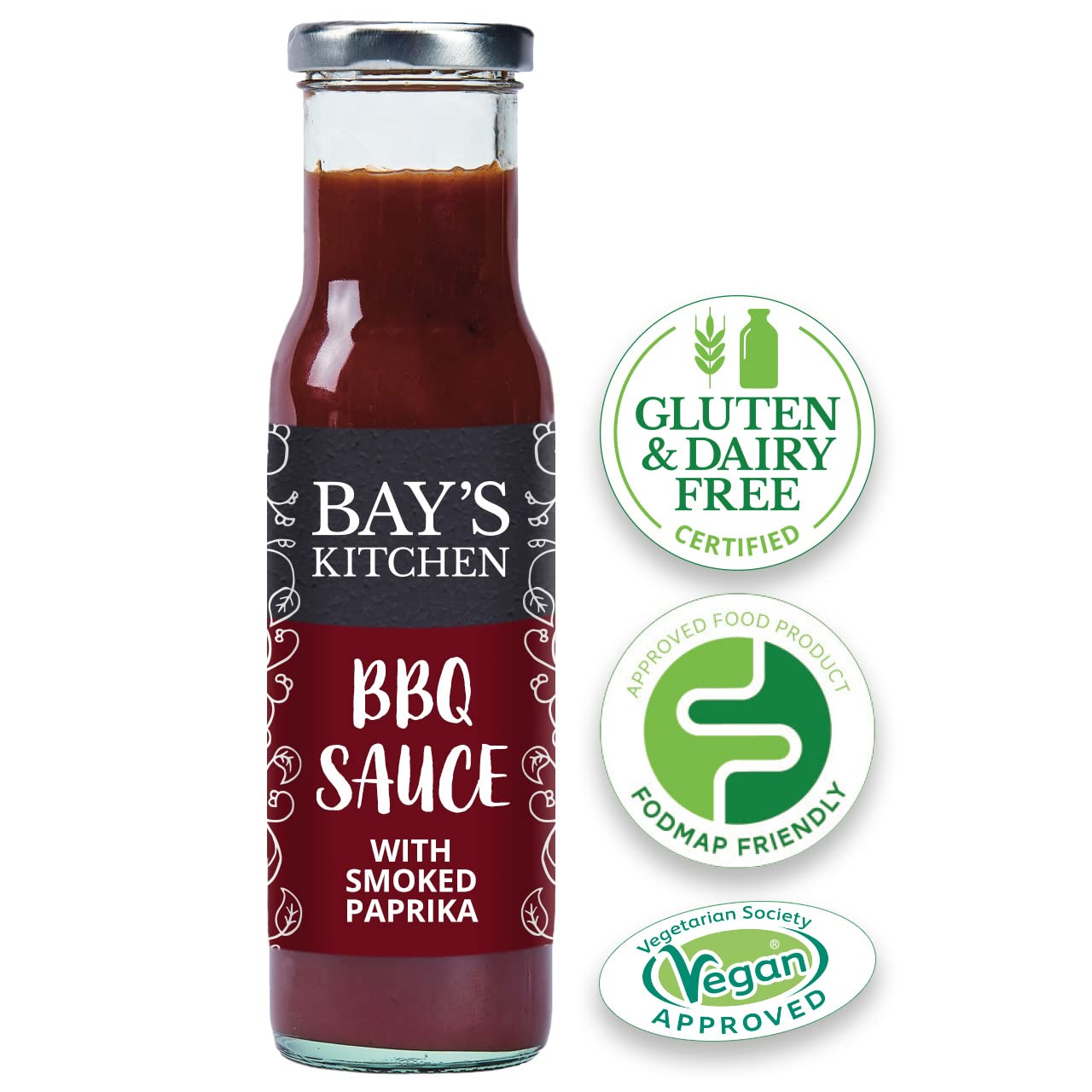 Bay's Kitchen FODMAP sos BBQ z wędzonym papryką do grilla i domowego gotowanego jedzenia, bezglutenowy, przyjazny dla IBS i odpowiedni dla wegan, butelka 275 g