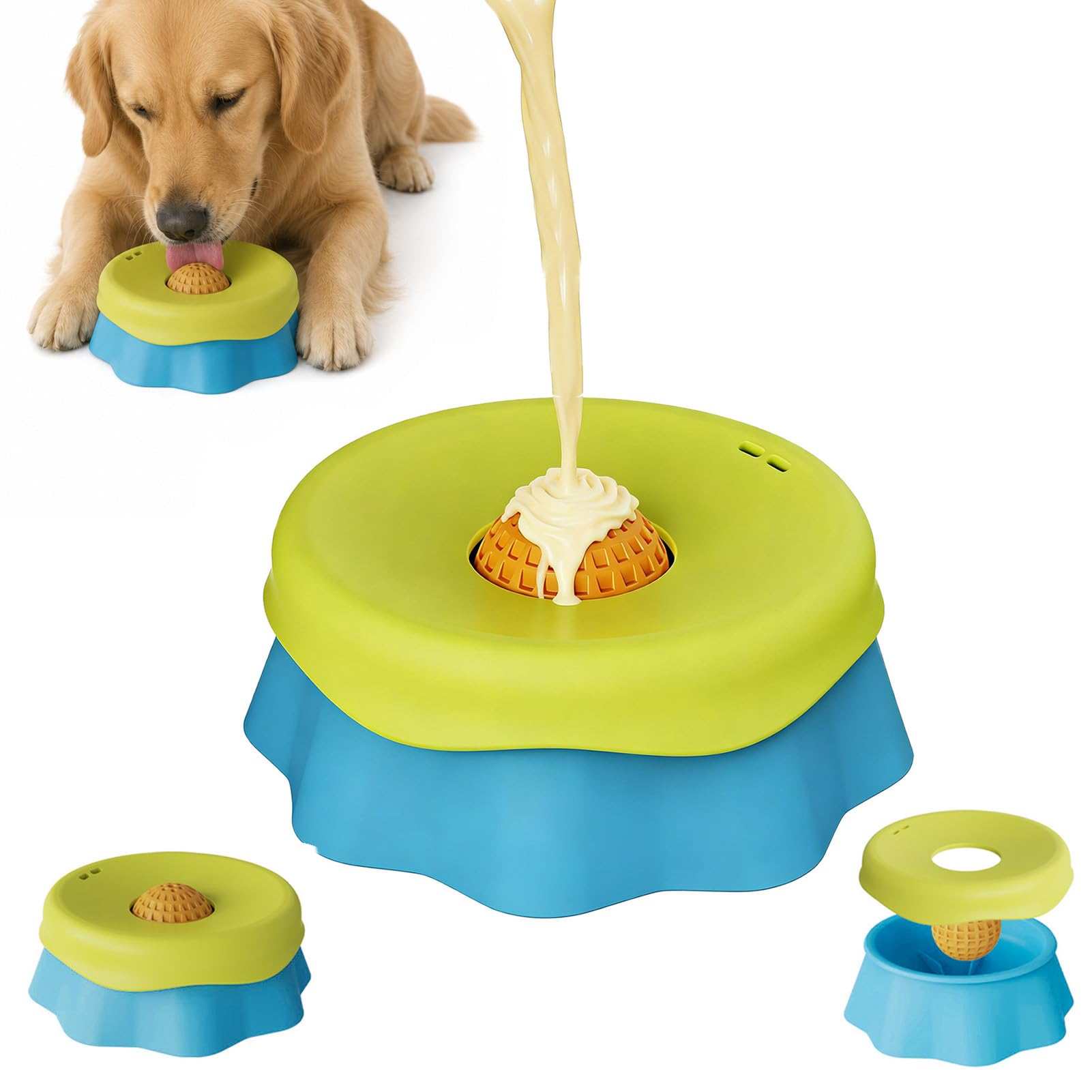 Slow Feeder Dog Bowl Set, Dog Licking Bowl with Ball with 17cm Nylon Cleaning Brush, Interactive Feeding Bowl for Dogs Daily Feeding and Enrichment Use
