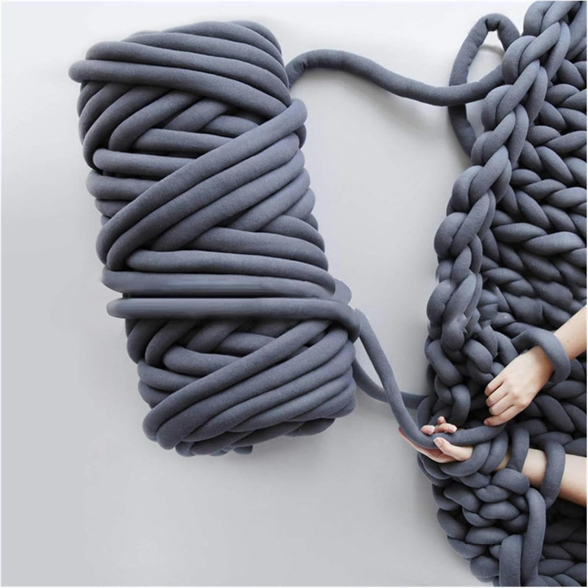 Hilo grueso y voluminoso de 1 kg para tejer a mano, crochet, algodón suave y grande, para tejer a mano, para mantas, color azul, 0,5 kg