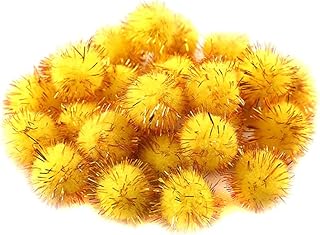 150 pompones de 2,5 cm para manualidades, mini pompones redondos esponjosos pompones espumillón bolas de peluche sueltas para Navidad, Pascua, manualidades creativas, amarillo