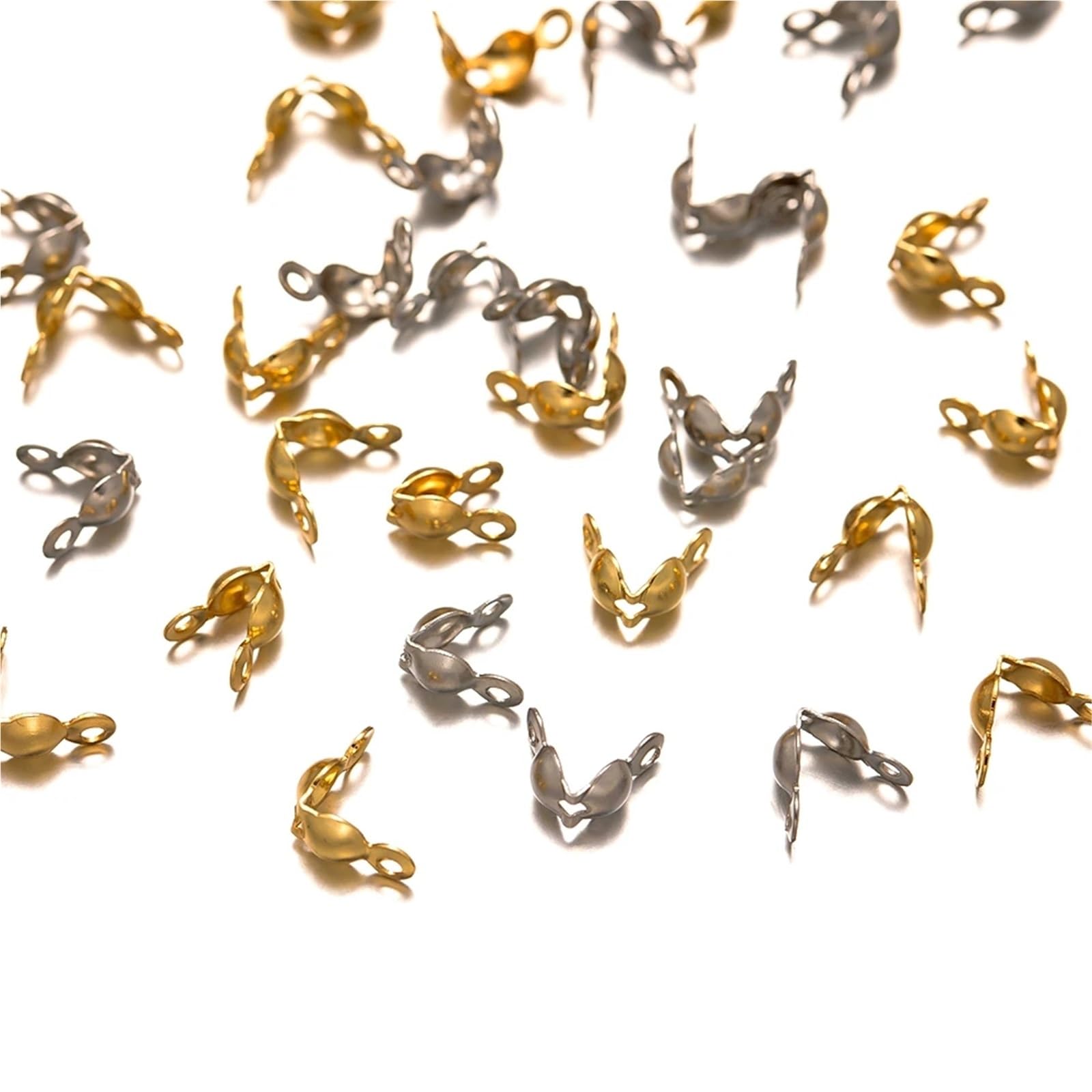 Quetschabdeckungen für Schmuckherstellung, 3000 Stück, goldfarben, Edelstahl, Quetschendspitzen, Knotenabdeckungen, Klappperlen für selbstgemachte Armbänder, Halsketten (A Gold 1,5 mm)