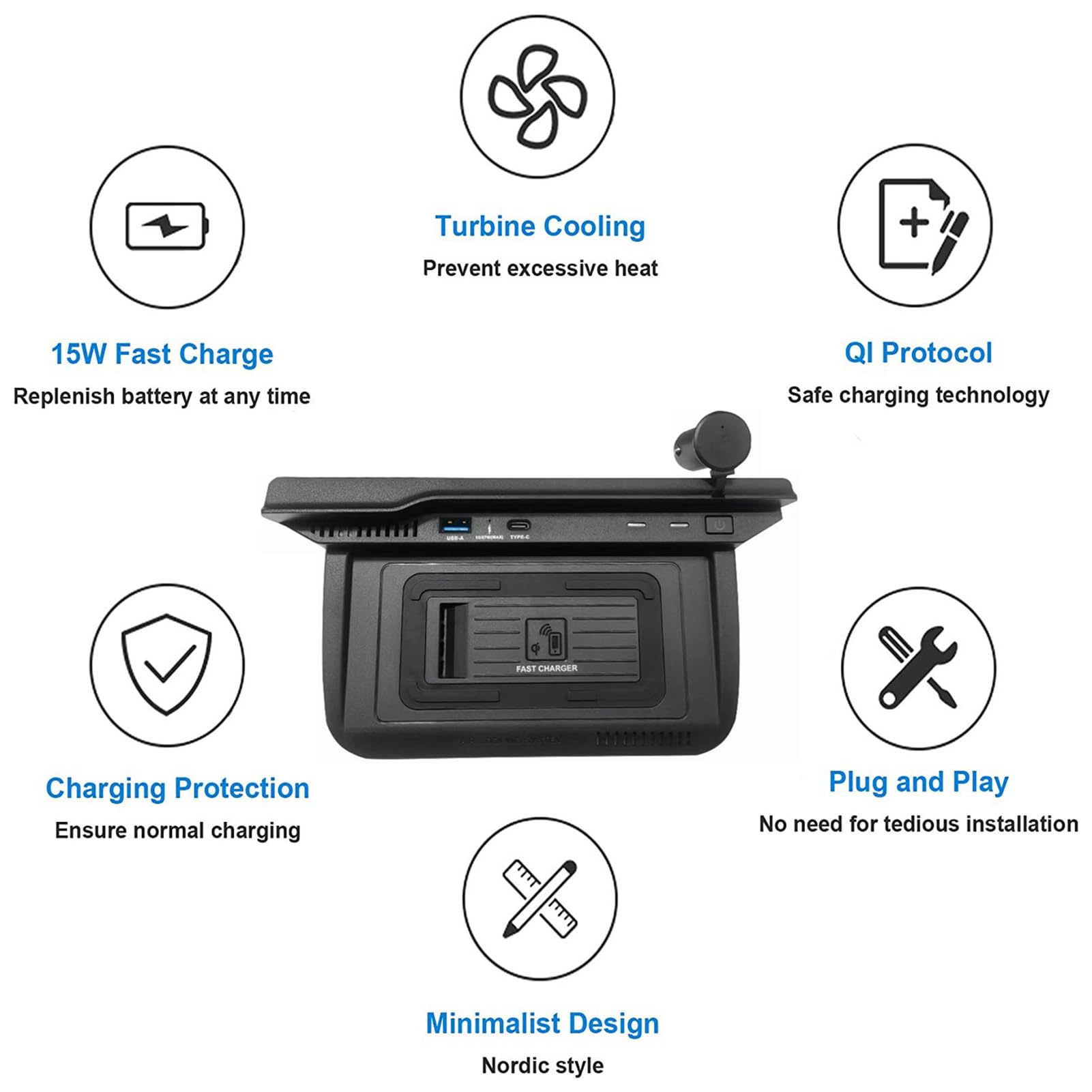 Caricatore Wireless per Nissan X-Trail 2021 2022,Caricatore Senza Fili Per Auto,15W Qi Caricatore Wireless Auto,Wireless Vassoio Ricarica Rapida,Accessori Caricatore Console Centrale