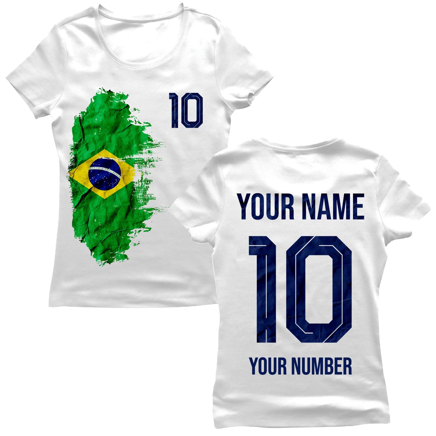 T-Shirt da Tifoso di Calcio da Donna Brasile 2026 Personalizzato in Cotone con Grafica, Nome e Numero Personalizzati, a Maniche Corte