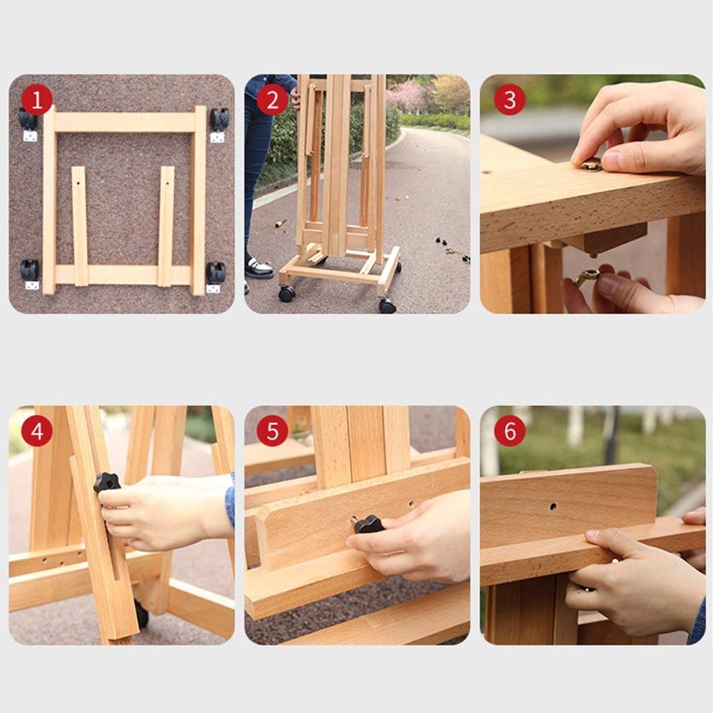 Große Staffelei aus Massivholz mit Rad, flach, doppelte Verwendung, Ölstaffelei, Standdisplay bei Hochzeiten (Holzfarbe, Staffelei)