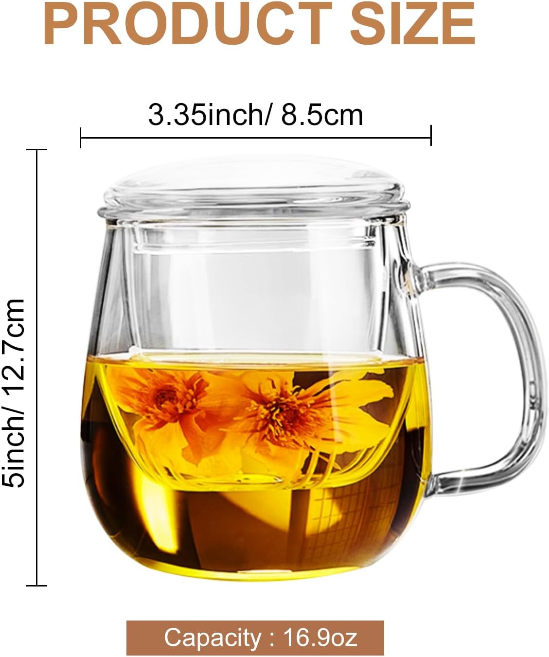 Large Tea Cup/Mug with Infuser and Lid, Borosilicate Glass Mugs for Loose Leaf Tea, Great Loose Tea-leaf Brewing System, 500ml (17oz) - Image 5