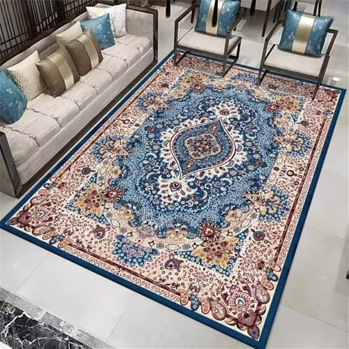 Tapis de chambre ado grand tapis sol salon bleu lavable - 2