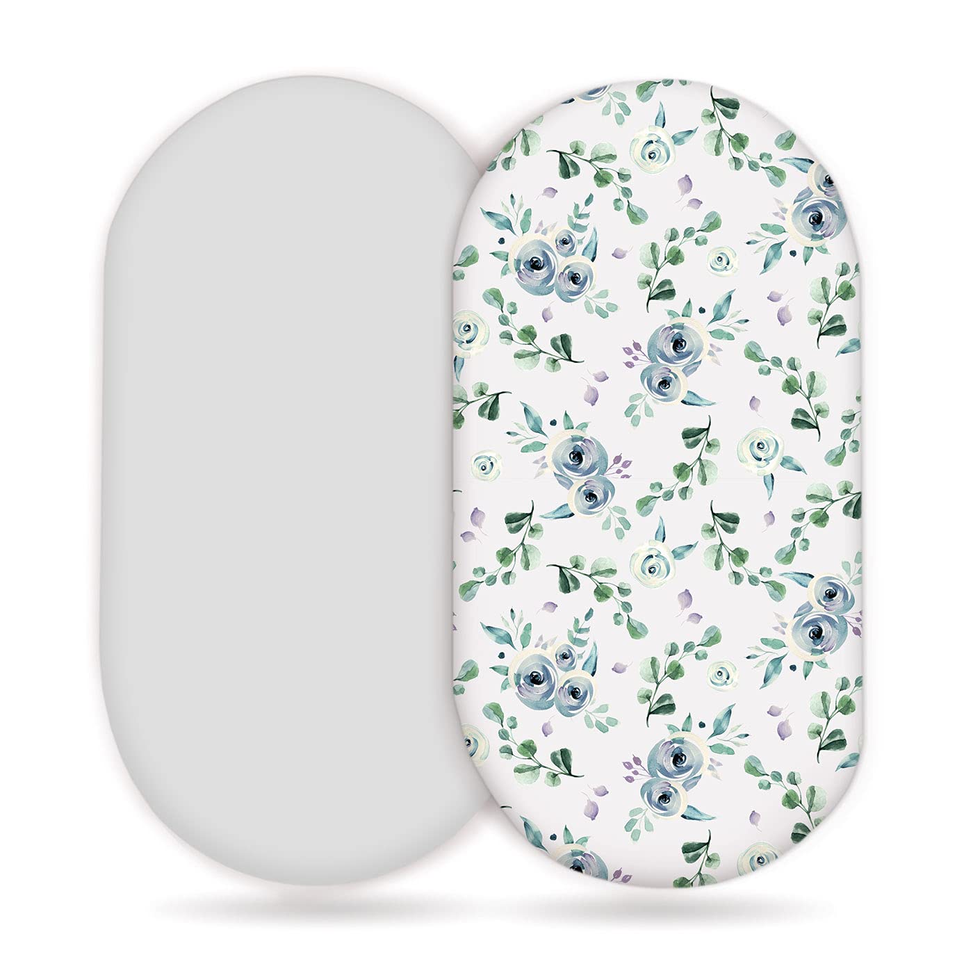 Stretchy Ultra Soft Fitted Bassinet Sheet Set 2 Pack, Universal Cradle Sheet Set for Rectangle, Oval, or Hourglass Bassinet Pad/Mattress, Blue Rose