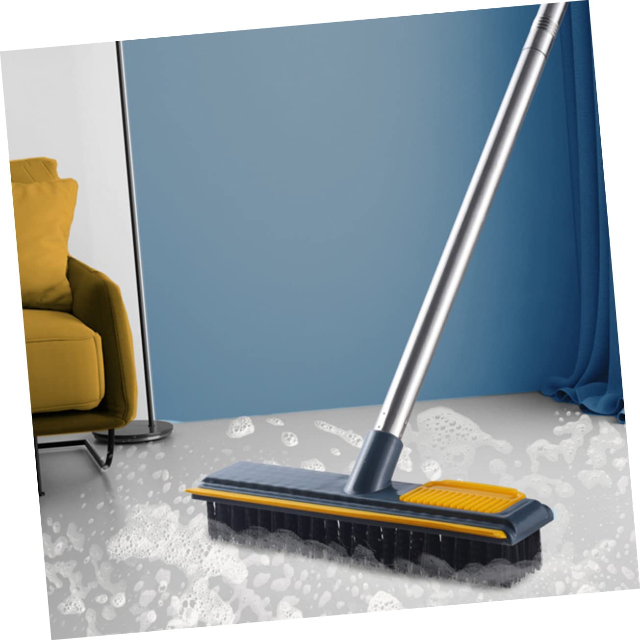 HAPINARY Pet Hair Broom Floor Cleaner 108cm Grout Brush Telescopic Handle Dual Use Brush Scraper for Bathroom Tile Floors