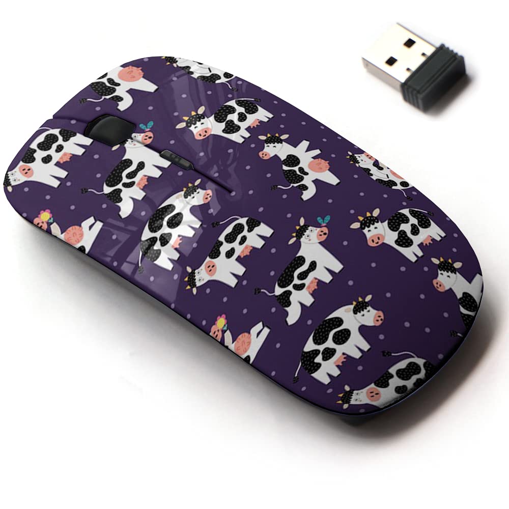 CJCBROES 2.4G Wireless Mouse with Cute Pattern Design for All Laptops and Desktops with Nano Receiver - Funny Cows Farm