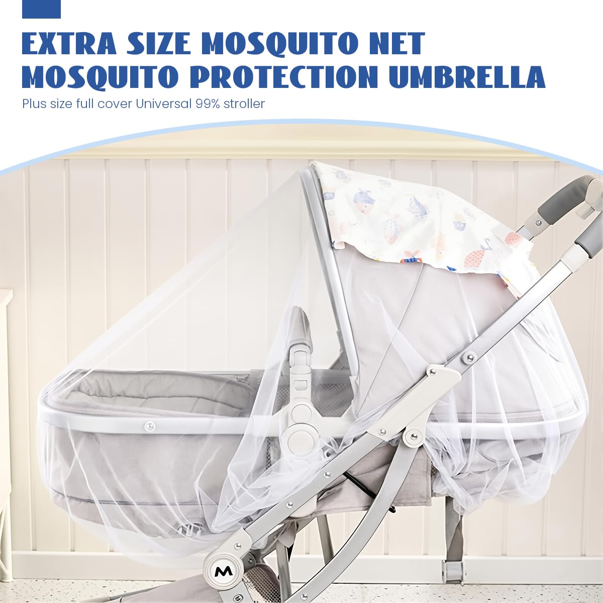 SNOWIE SOFT® Mosquito Net for Stroller Breathable Fine Mesh with Button-up Removable Shield Curtain,Mosquito Net with Elastic Edge,Universal for Strollers Bassinets Mini Crib Cradles - Image 4 thumbnail