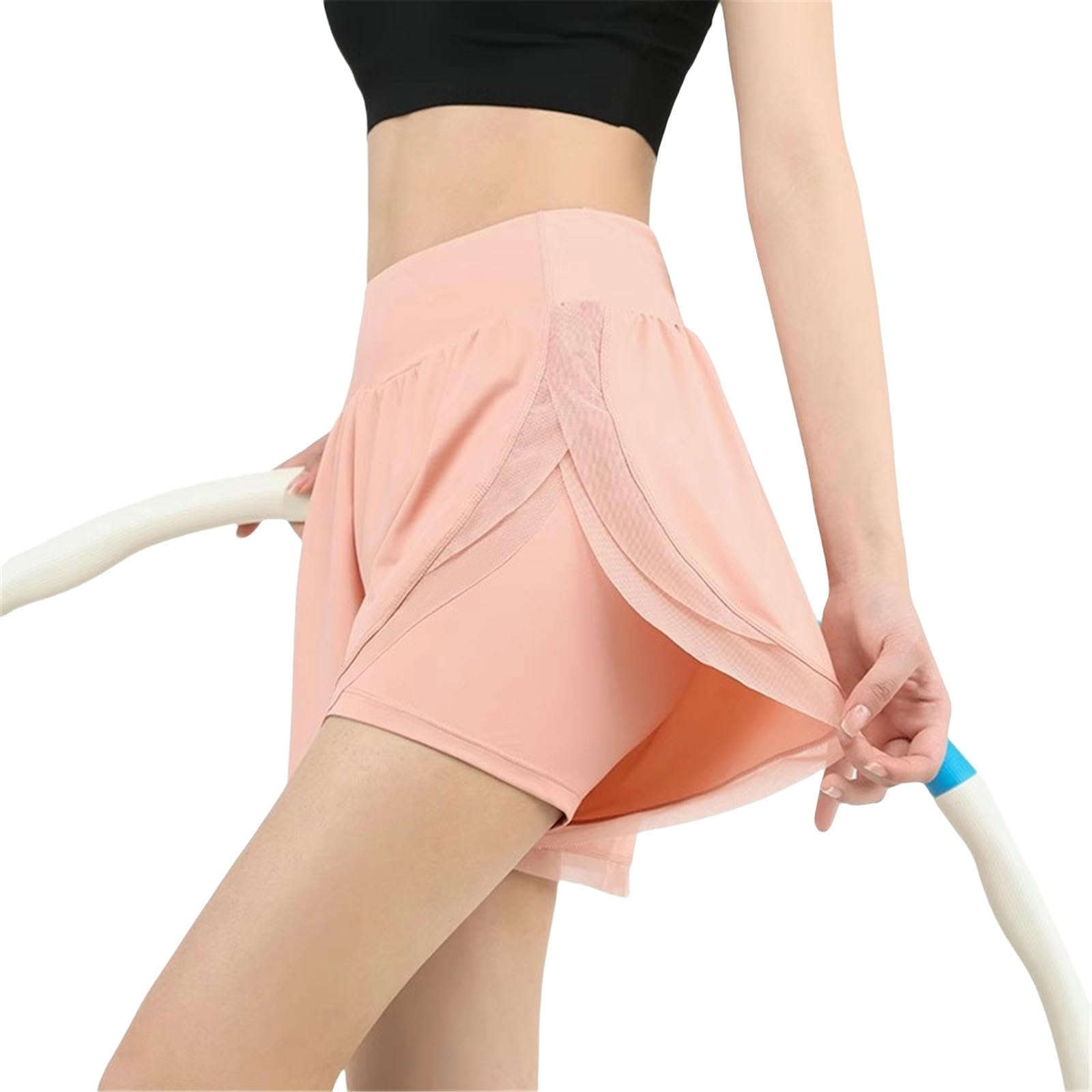 Shorts Donna Shorti Sportivi A Due Pezzi Falsi per Donne Ad Alta Vita Anti-Esposizione Fitness Maratona Yoga Shoga Shogs-Rosa-m