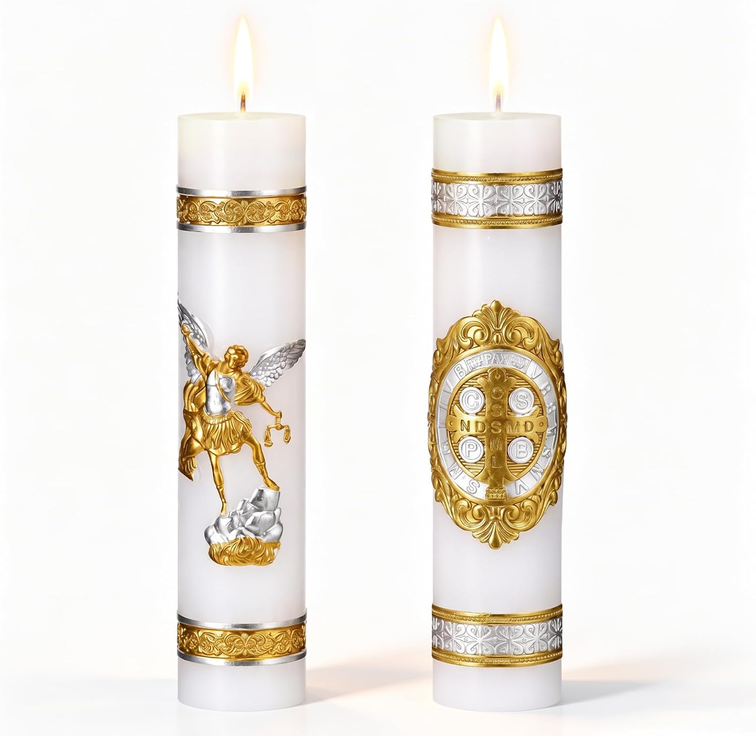 MTLEE 2 Pcs Religious Candles Catholic Framed Medal Candle Catholic St Medals Candles Cirios Catolicos for Prayer Veladoras Mexicanas Devotional Cirios Paschal Candle