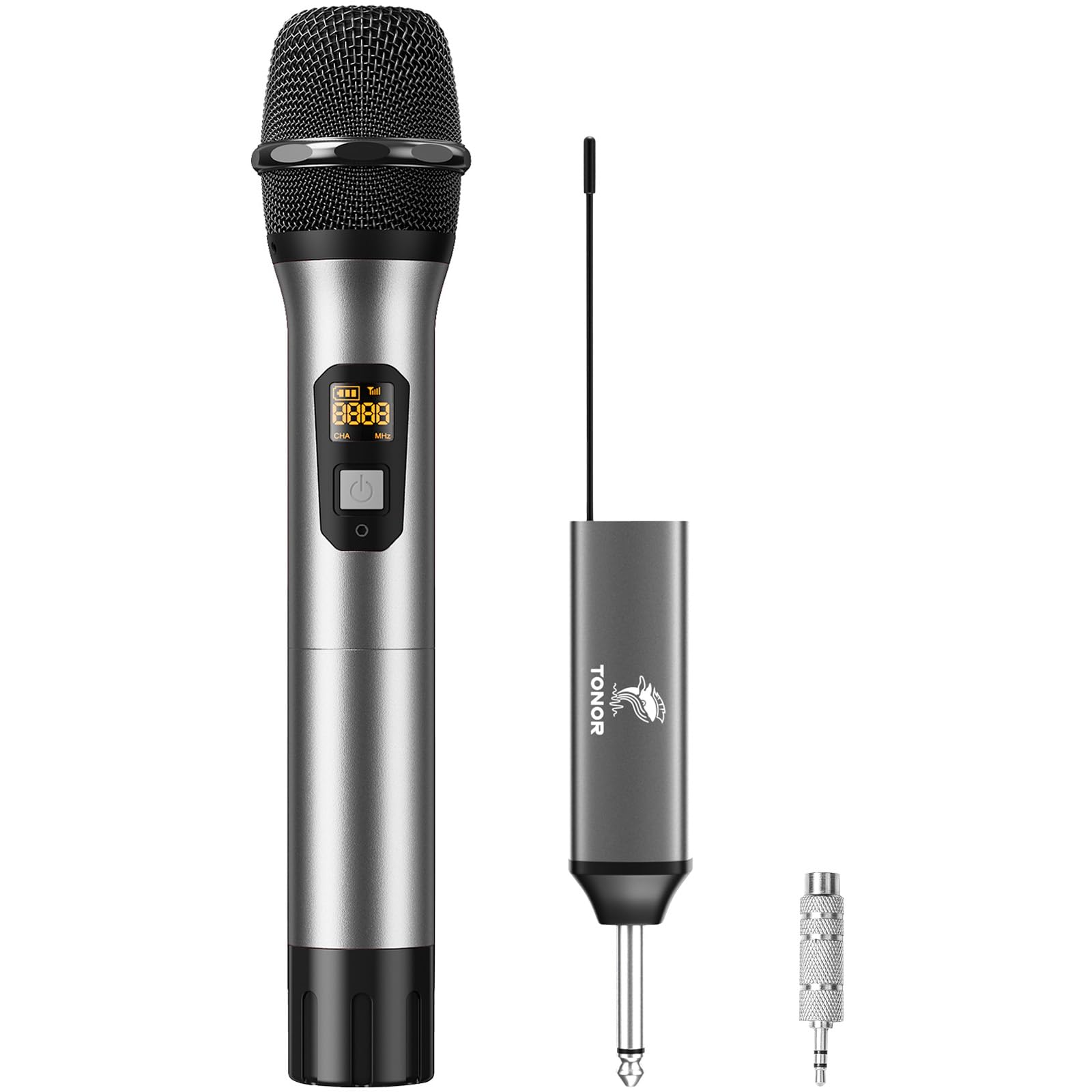 TONOR Wireless Microphone Kabellos, Drahtloses UHF Mikrofon Set für Karaoke 60 m Reichweite, Kabelloses Funk Handmikrofon Dynamisch mit 6,35 Klinke Anschluss für Partybox, DJ, Kirche,TW620, Grau