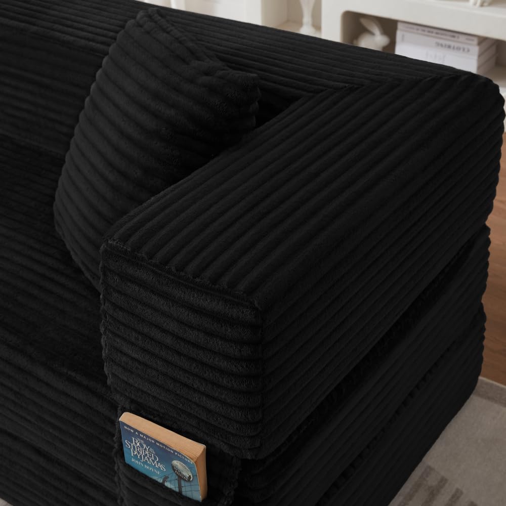 Sofá Cama Plegable de Pana, Sofá Convertible Moderno con Diseño Cuadrado Clásico y Estructura de Doble Capa, Mueble de Salón Multifuncional Convertible en Cama para Apartamento y Oficina (Negro)