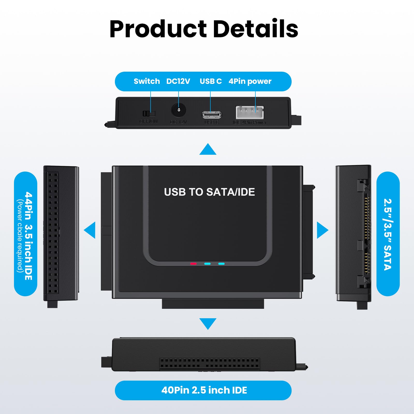 Adapter USB 3.0 na IED SATA, USB + typ C na zewnętrzny dysk twardy