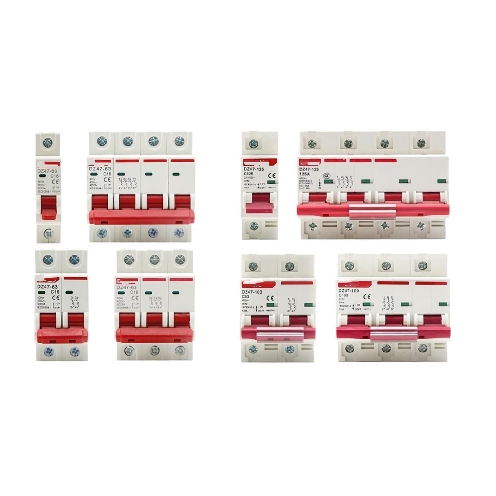 GVBAEPIEO DZ47 400V 1-4P 3-125A C Type Mini Circuit Breaker MCB Short Overload Protector 35mm Din Rail Mount Breaking Capacity 6KA(50a,4P)