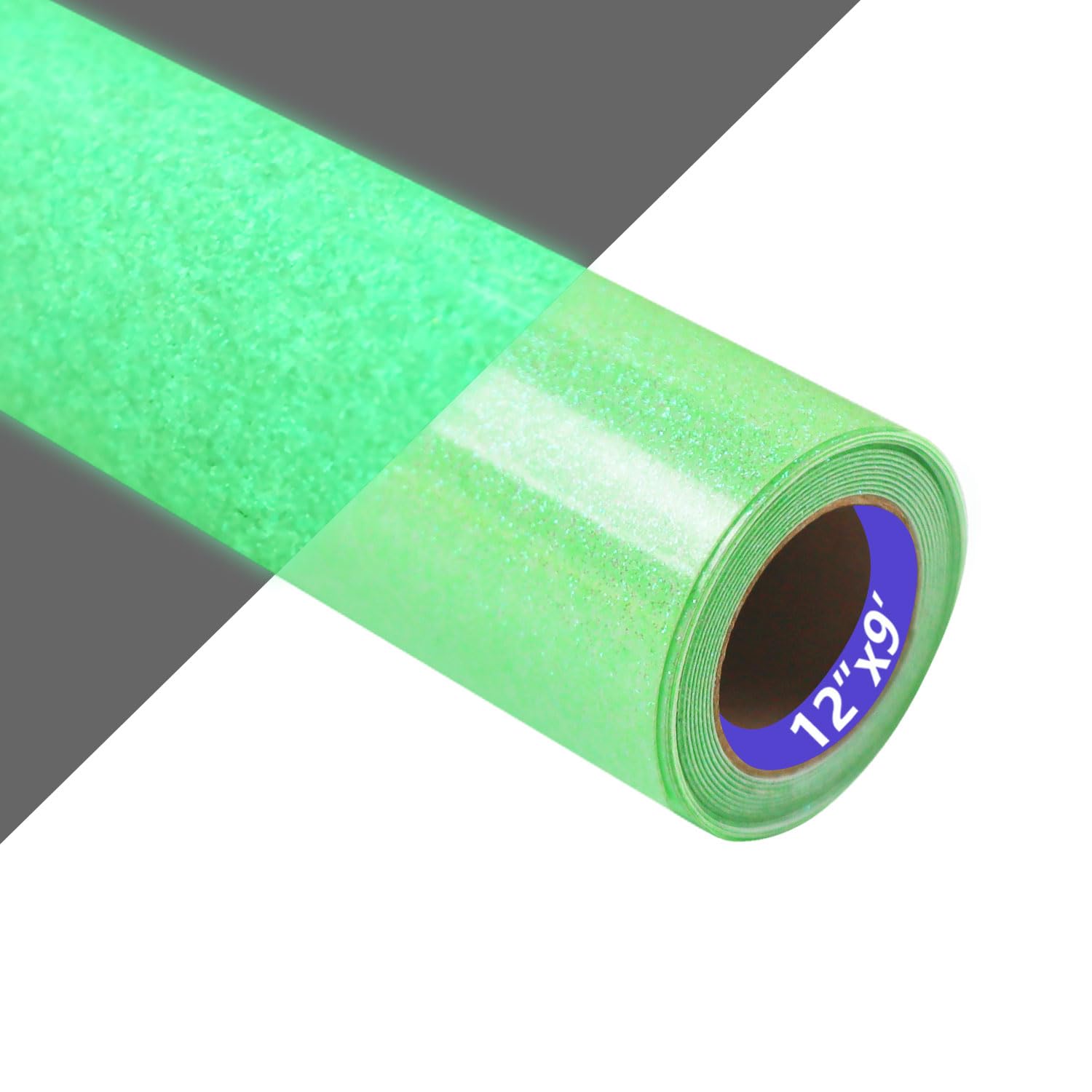 HTVVETUR Glitter Green Heat Transfer Vinyl, Glow in The Dark HTV Vinyl Roll 12" x 9ft, Easy to Cut &amp; Weed for Heat Press DIY Craft