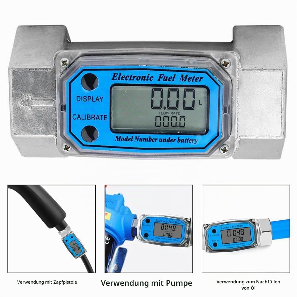 Digitaler Turbinen-Durchflussmesser, 120L/Min Flüssigkeitsdurchflussmesser Wasser- Und Kraftstoffdurchflussmesser Rostfrei 0-99999 Elektronischer Kraftstoffzähler 1-1/2 Zoll NPT, Für Benzinpistolen