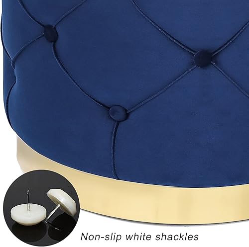 Miniatura 6 de Homebeez Otomana redonda de terciopelo de 18.9 pulgadas, taburete de almacenamiento multifunción premontado, mesa de centro con botones copetudos