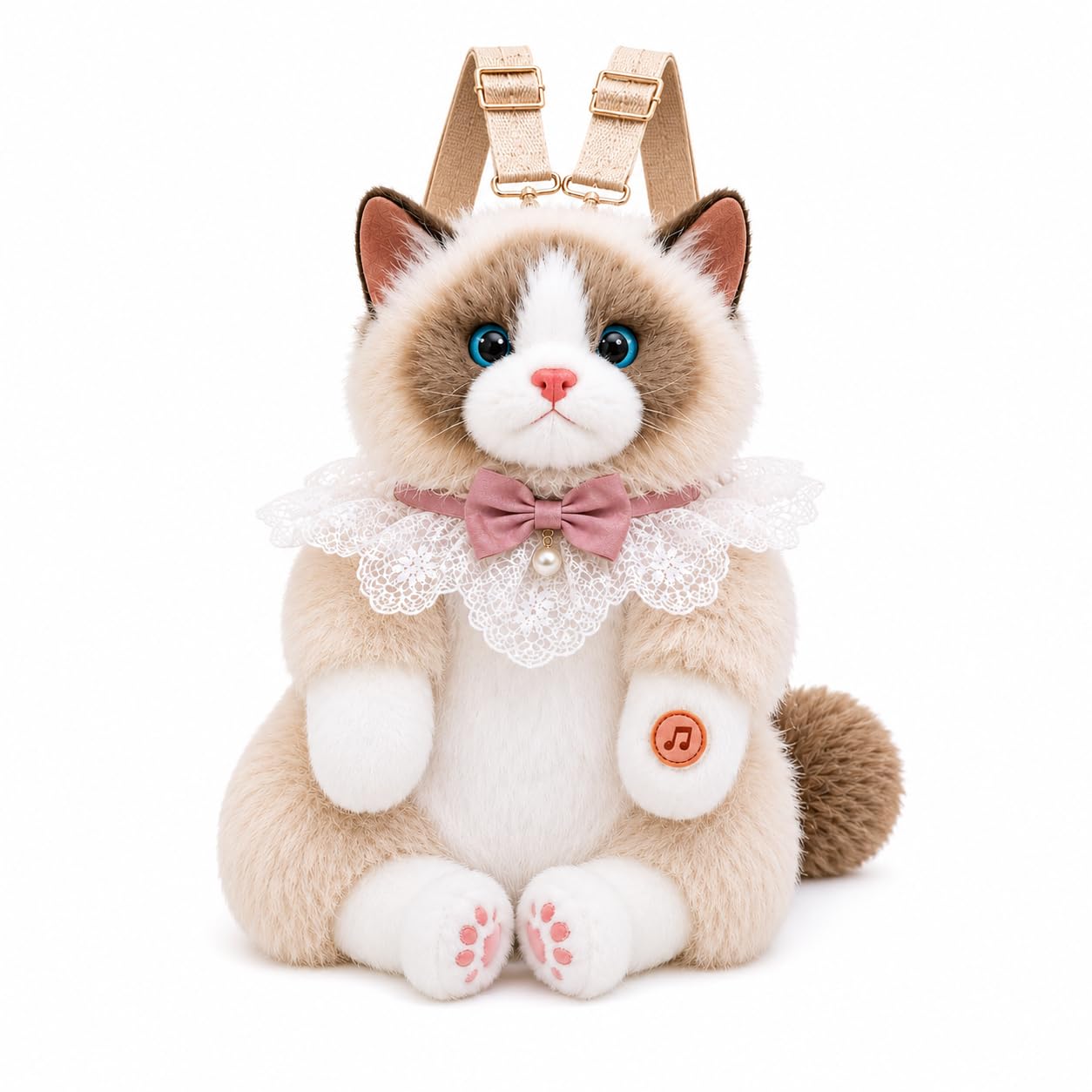 Babique Realistic Cat Plush Backpack with Meow Sound, Cute Fluffy Kitty Soft Toy Shoulder Bag for Girls, Women & Kids, K