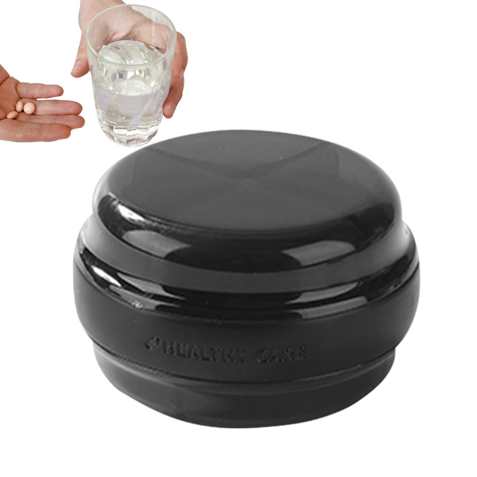 Portapillole Portatile Rotondo A Doppio Strato 4 Scomparti - Organizer Farmaci Da Viaggio Per Borsa E Tasca (Nero, 7.5x5 Cm)