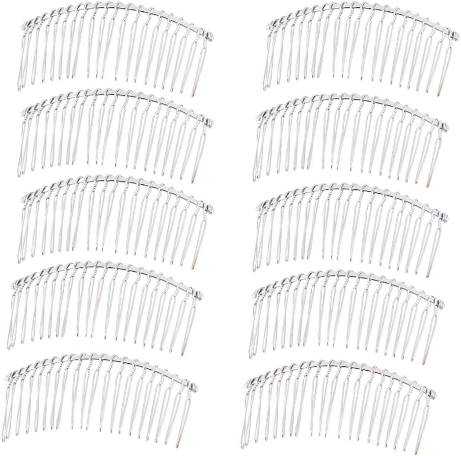 LOVEF 10 Pcs 20 Teeth Comb Silver Fancy DIY Metal Wire Hair Comb Clips Bridal/veil/crafts 3in by Velvet Bridal