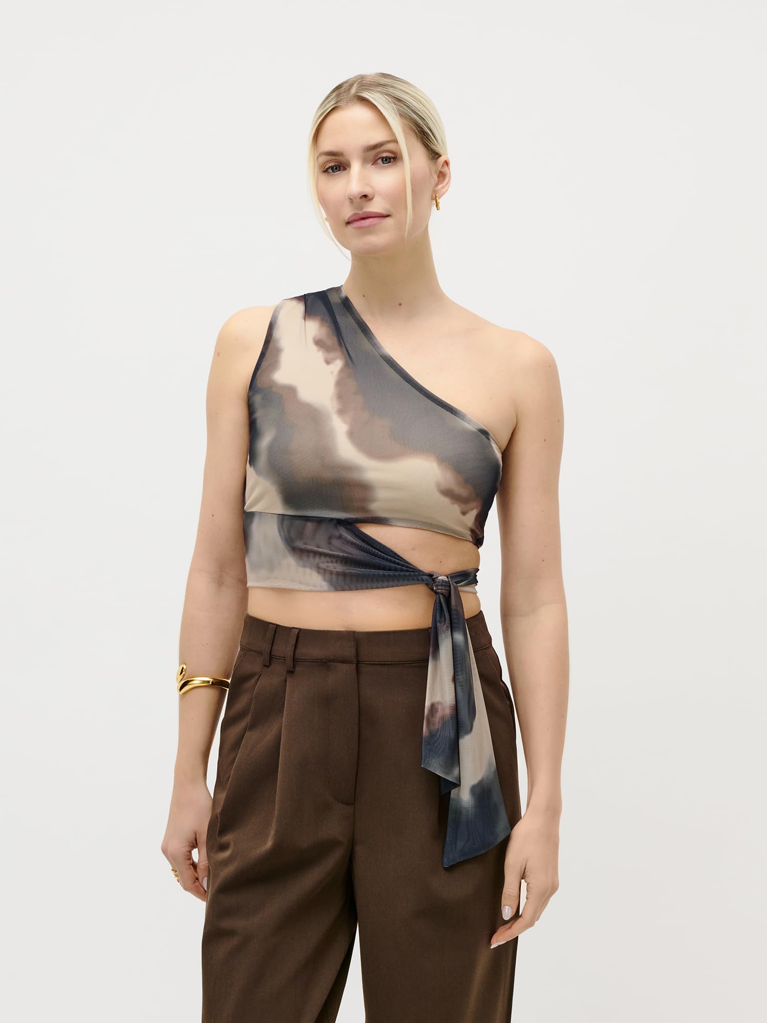 LeGer Floria Top - One-Shoulder Top Damen mit Print - körpernahe Passform - Cropped Oberteil aus Stretch - Mode für Damen - by Lena Gercke - Gr. 34-44