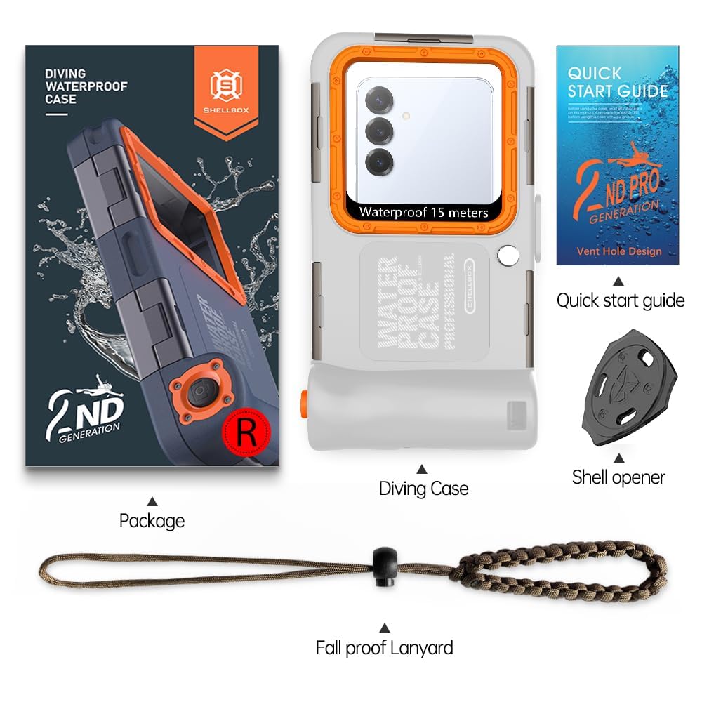 ZLIME Custodia subacquea impermeabile fino a 15 m per smartphone da 6,9", foto e video HD, con treppiede e tracolla, compatibile con Samsung, Huawei, Pixel, Xperia, vivo (grigio arancione)