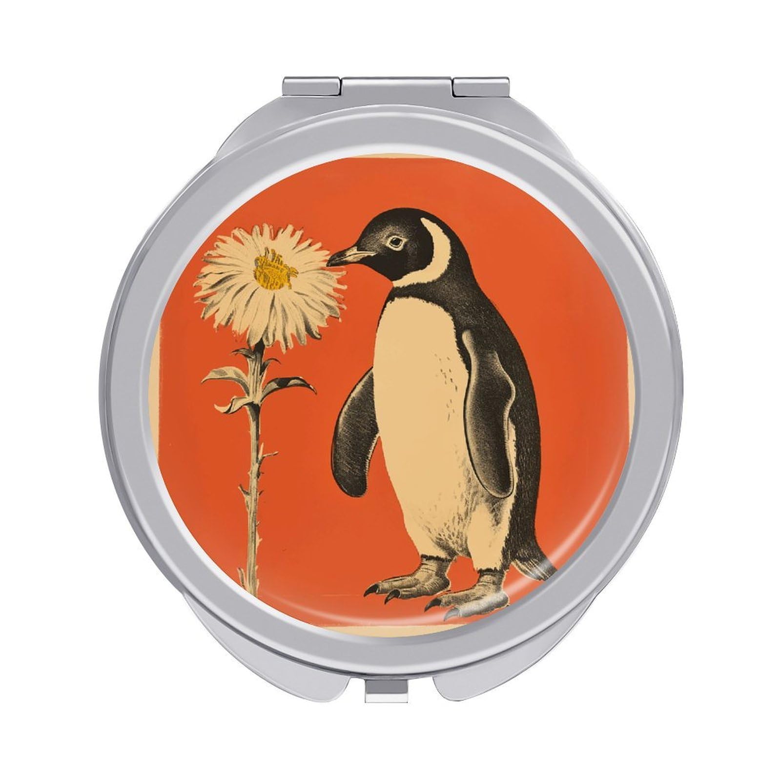 VstaDank A Flower and Penguin Compact Mirror for Purses Round Fashion Travel Makeup Mirror 2X /1x Magnifying Double Sides Mini Mirrors Portable Pocket Mirrors for Handbag Purse Women Gift