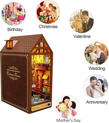 Miniatura 5 de HJBH - Kit de rincón de libro de madera 3D, rompecabezas de bricolaje para casa de muñecas, sujetalibros de madera, kit de construcción de rincón de