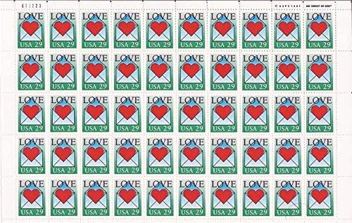 Love Heart Envelope Full Sheet of 50 x 29 cent US Postage Stamps Scot #2618