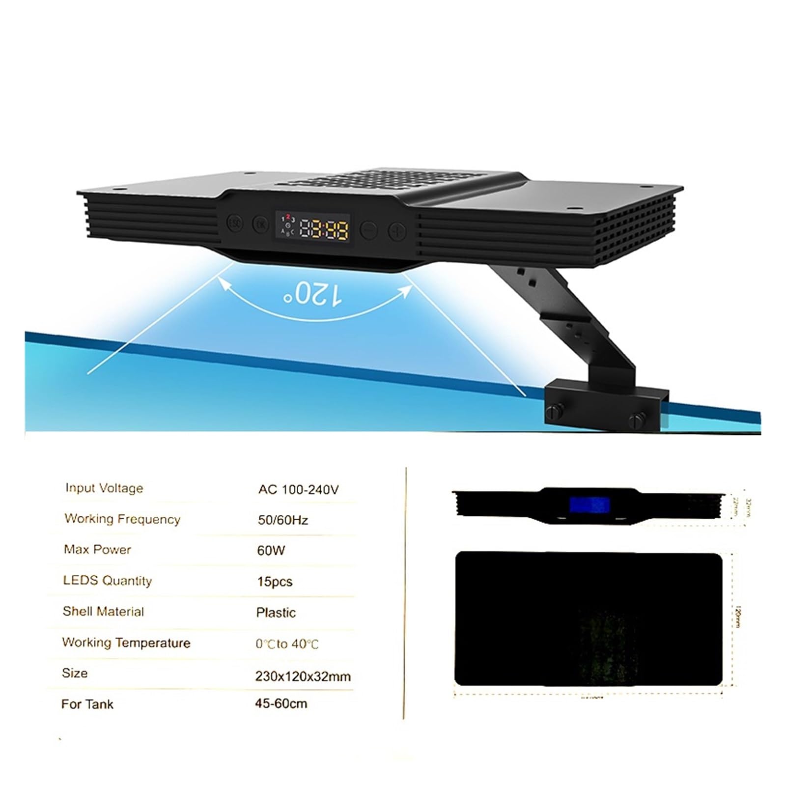 Luz del acuario, 35W 60W Arrecife de coral marino Agua salada Acuario de agua dulce Luz LED Programable Amanecer Atardecer